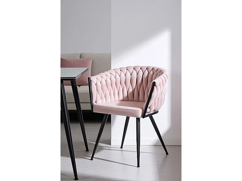 Sillas Comedor - Silla Widny Black Terciopelo - Rosa
