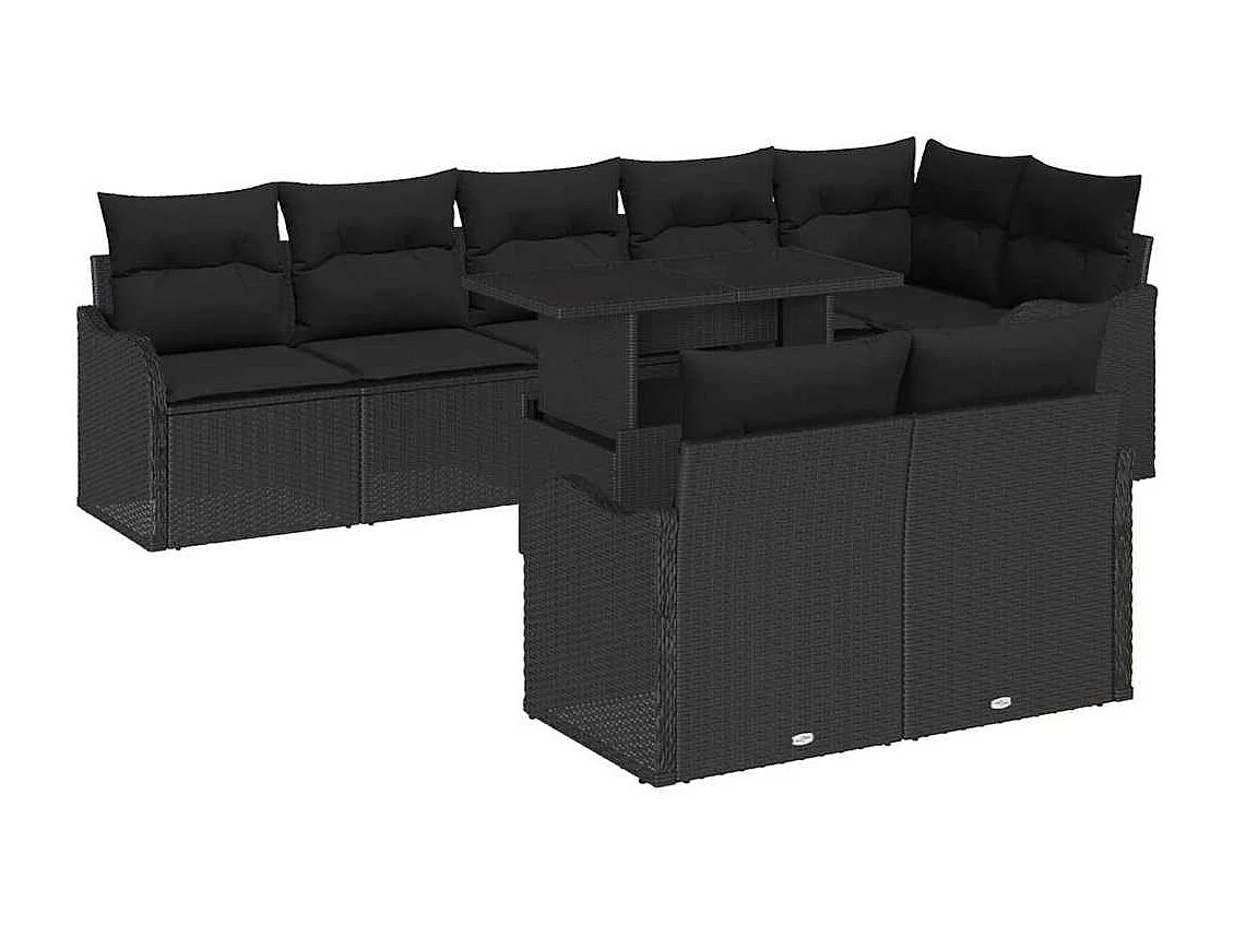 Ensemble salon avec coussin 9 pièces Noir Poly rotin