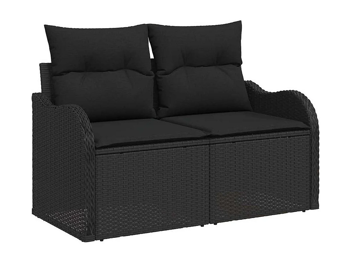 Ensemble salon avec coussin 9 pièces Noir Poly rotin