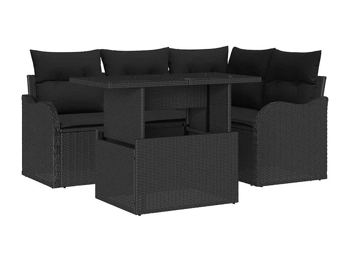 Conjunto de sofá de jardín con cojín 5 pcs Negro Poliratán