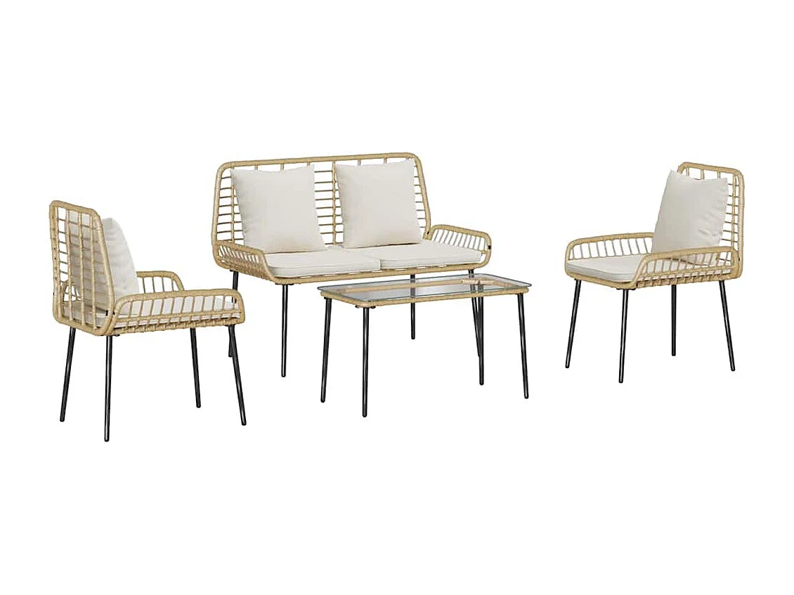 Conjunto de Muebles de Jardín 4 pcs Marrón Negro Crema