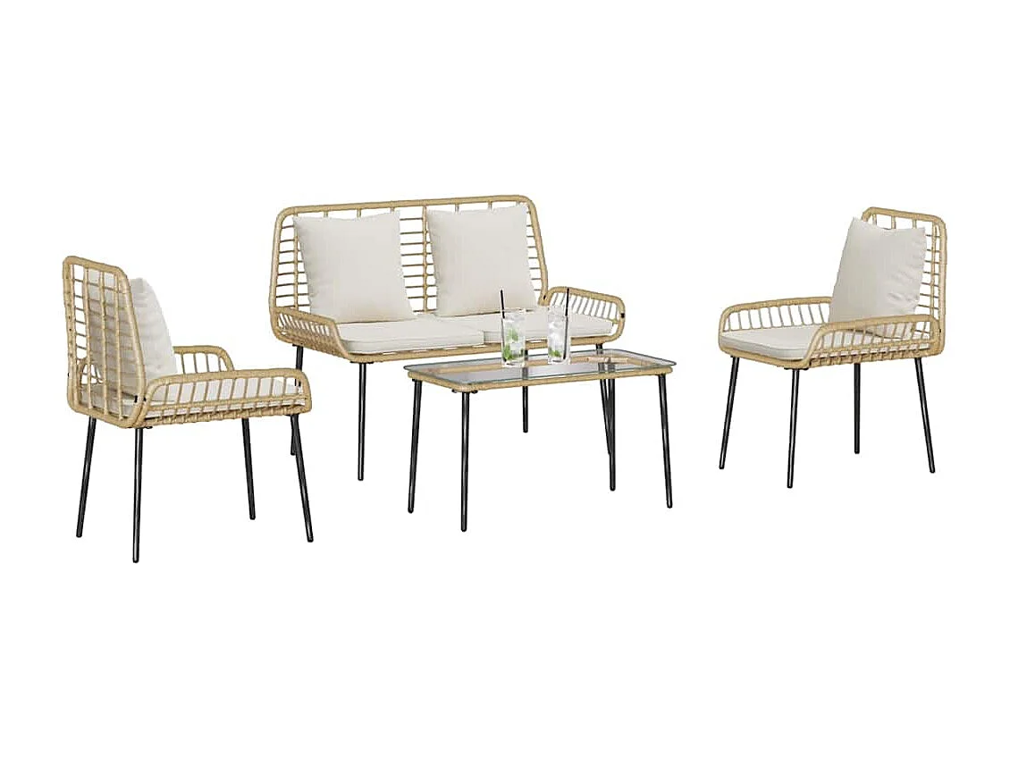 Conjunto de Muebles de Jardín 4 pcs Marrón Negro Crema