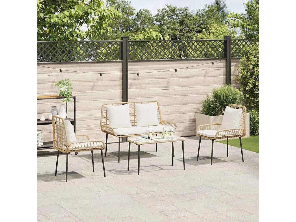 Conjunto de Muebles de Jardín 4 pcs Marrón Negro Crema