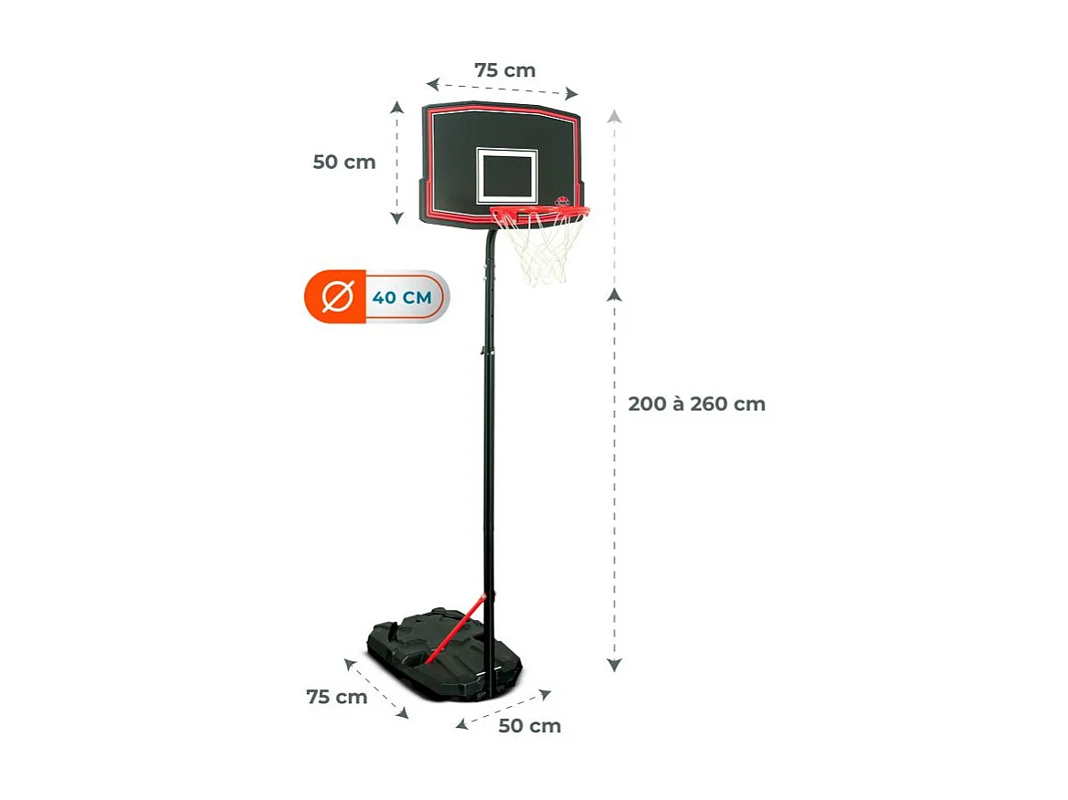 Panier de Basket sur Pied Mobile Phoenix - Hauteur de 2 à 2m60- Pompe et Ballon inclus