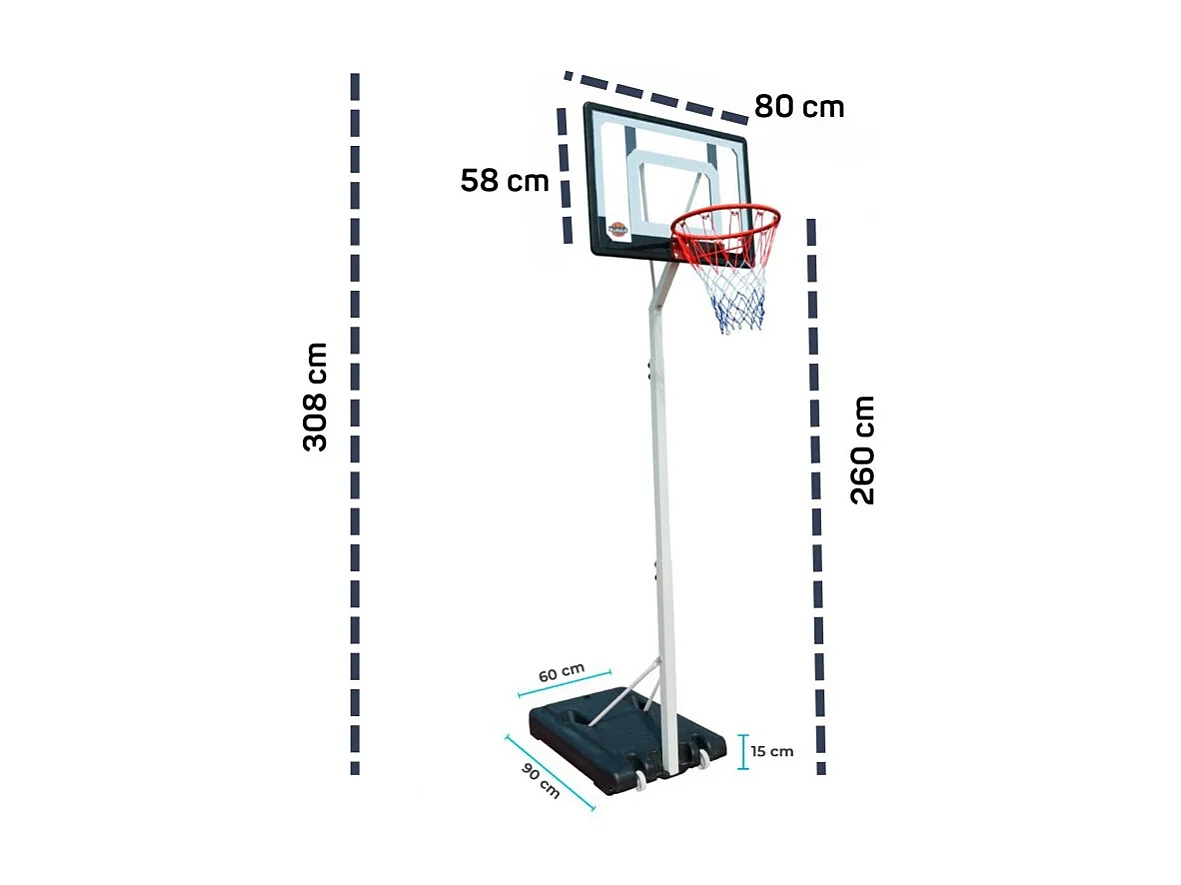 Panier de Basket sur Pied Mobile "Charlotte" Hauteur Réglable de 2,1m a 2,6m