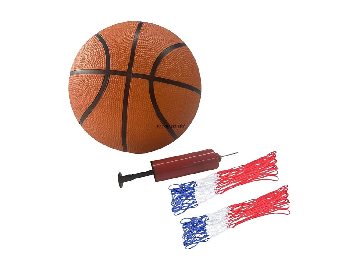 Pack Ballon de Basket orange Ø24,5cm - taille 7 -Pompe de gonflage et 2 Filets