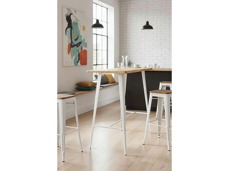 Mesas Comedor - Mesa Torix Alta Rectangular Madera Natural 120 x 60 cm - Blanco