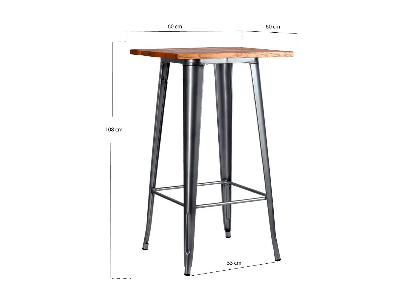 Mesas Bar - Mesa Torix Alta Madera Natural 60 cm - Gris metalizado