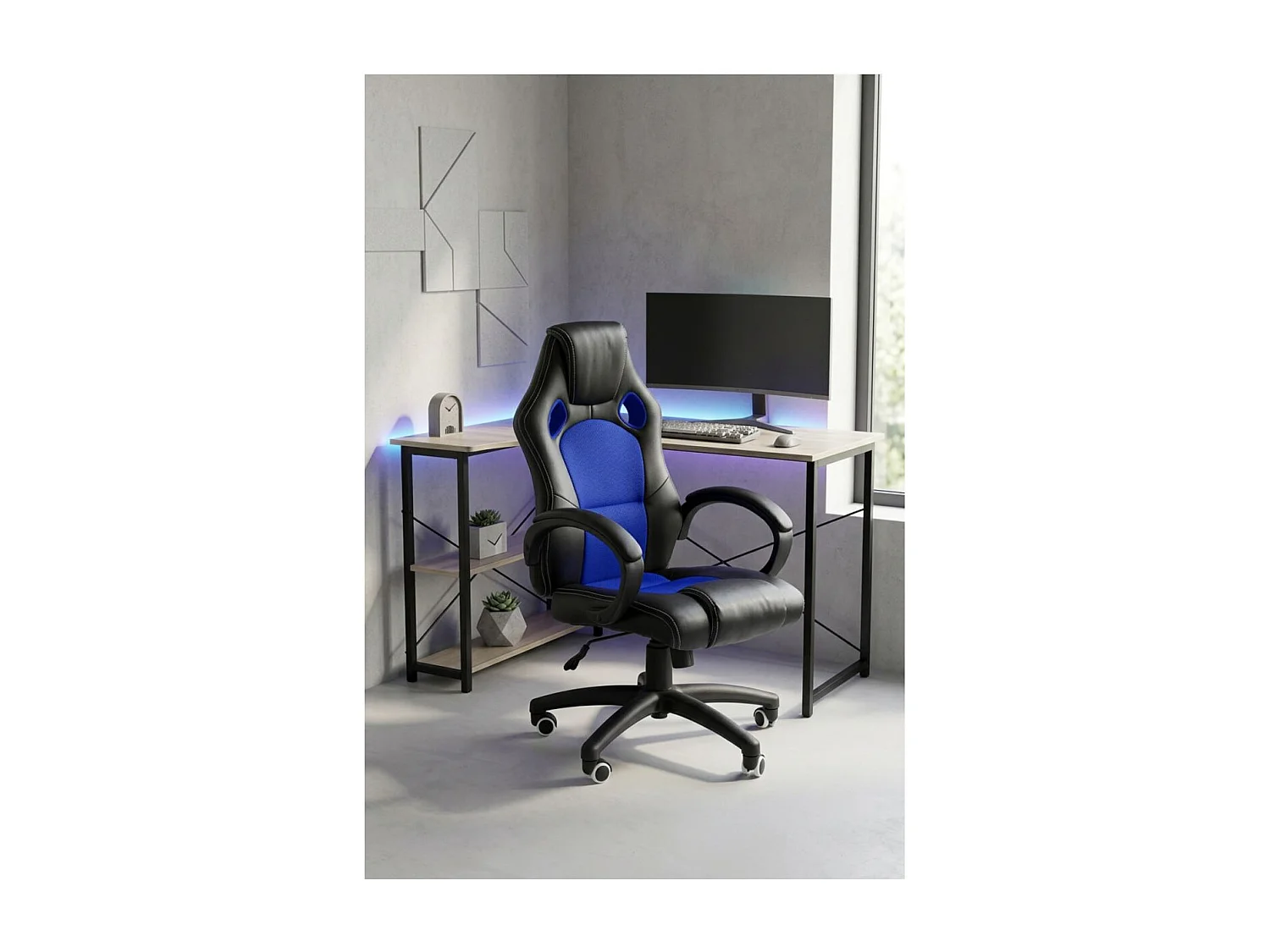 Silla Gaming Pro - Azul y Negro - Máxima Ergonomía - Ideal para sesiones de Gaming