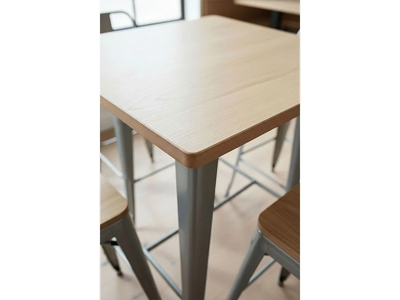 Mesas Comedor - Mesa Torix Alta Rectangular Madera Natural 120 x 60 cm - Gris metalizado