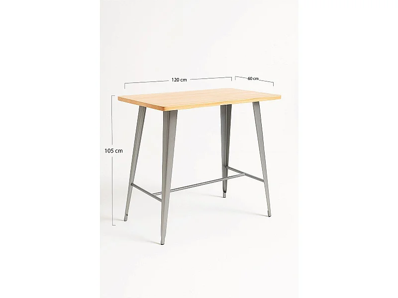 Mesas Comedor - Mesa Torix Alta Rectangular Madera Natural 120 x 60 cm - Gris metalizado