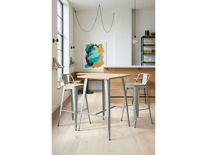 Mesas Comedor - Mesa Torix Alta Rectangular Madera Natural 120 x 60 cm - Gris metalizado