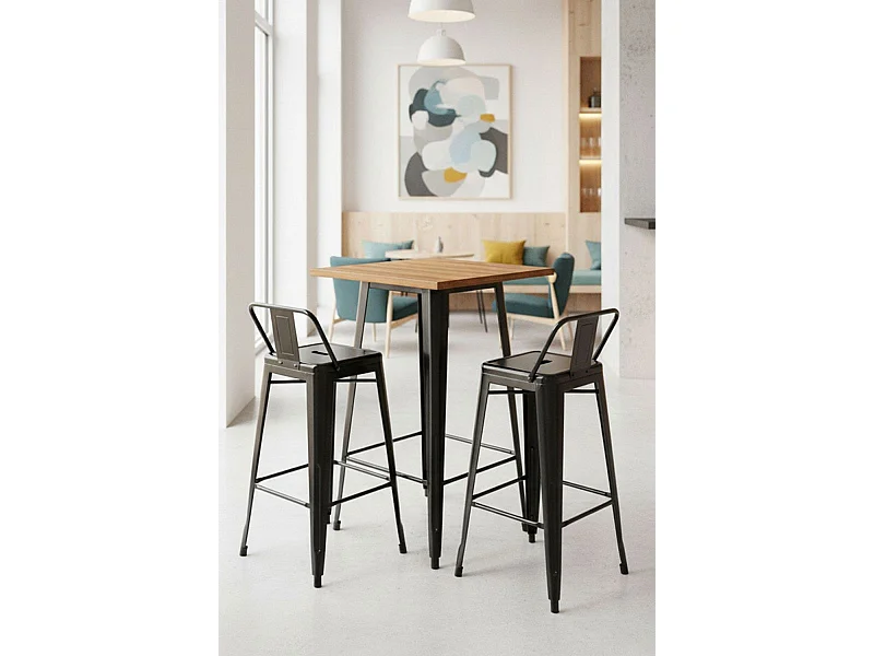 Mesas Bar - Mesa Torix Alta Madera Natural 60 cm - Negro