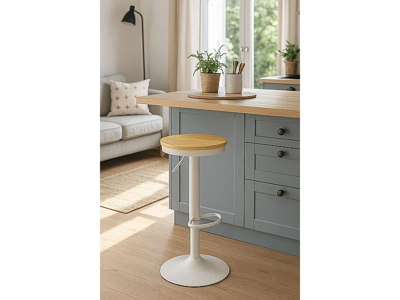 Taburetes Cocina - Taburete Vikin Asiento Madera - Blanco