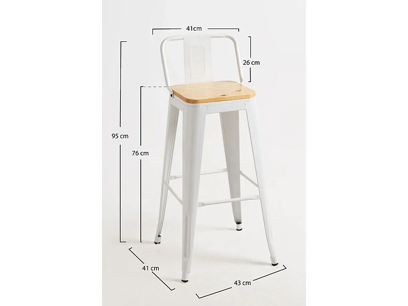 Lote de 4 Taburetes Torix Respaldo Madera Natural - Blanco