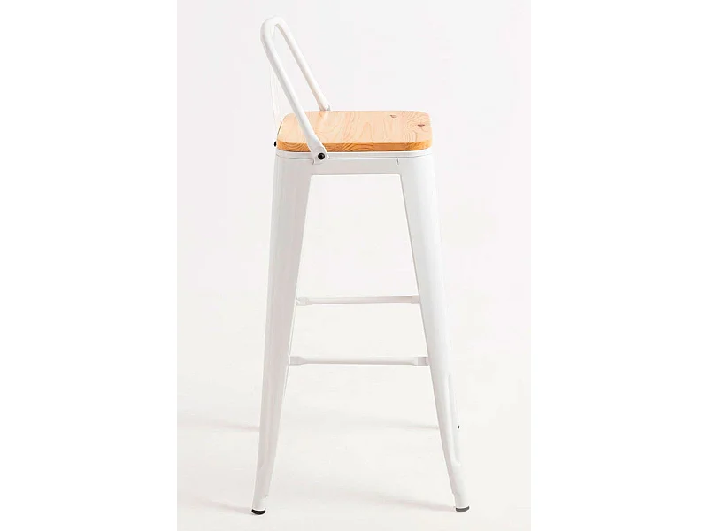 Lote de 4 Taburetes Torix Respaldo Madera Natural - Blanco