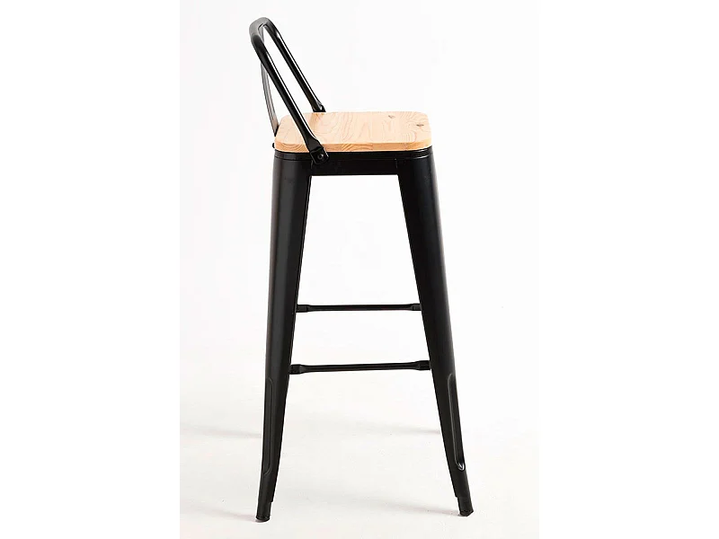 Lote de 4 Taburetes Torix Respaldo Madera Natural - Negro