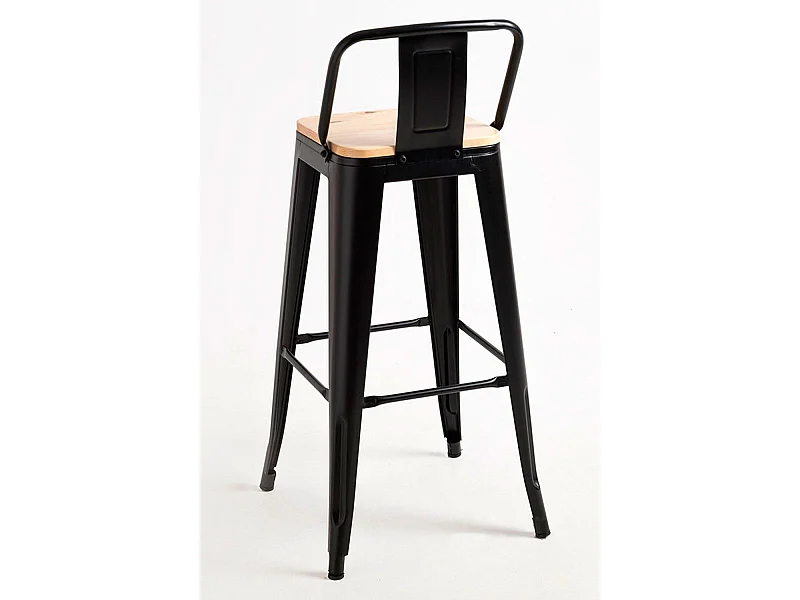 Lote de 4 Taburetes Torix Respaldo Madera Natural - Negro