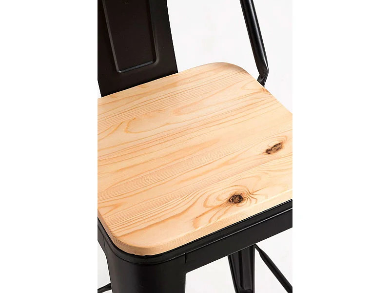 Lote de 4 Taburetes Torix Respaldo Madera Natural - Negro