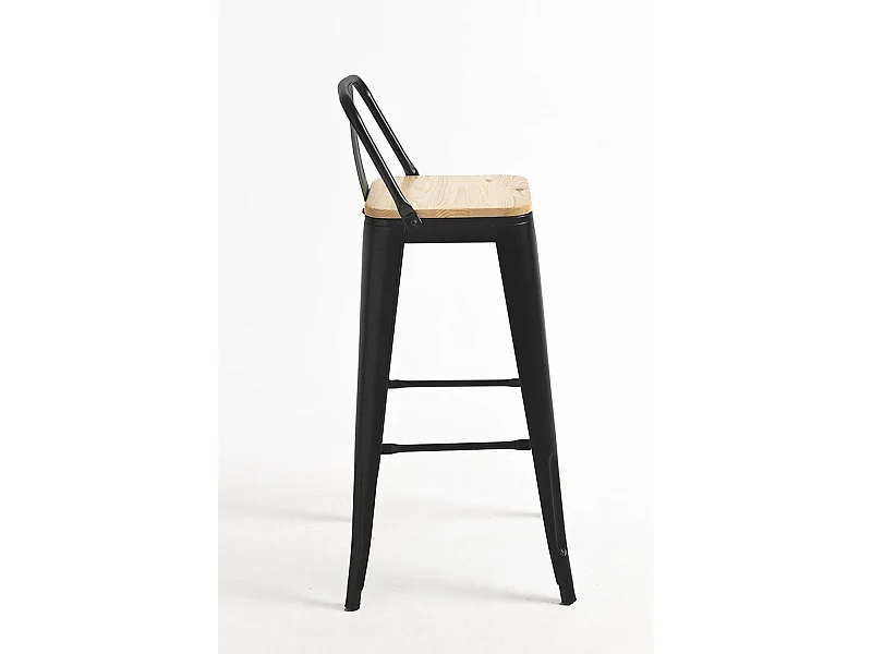 Lote de 4 Taburetes Torix Respaldo Madera Natural - Negro mate