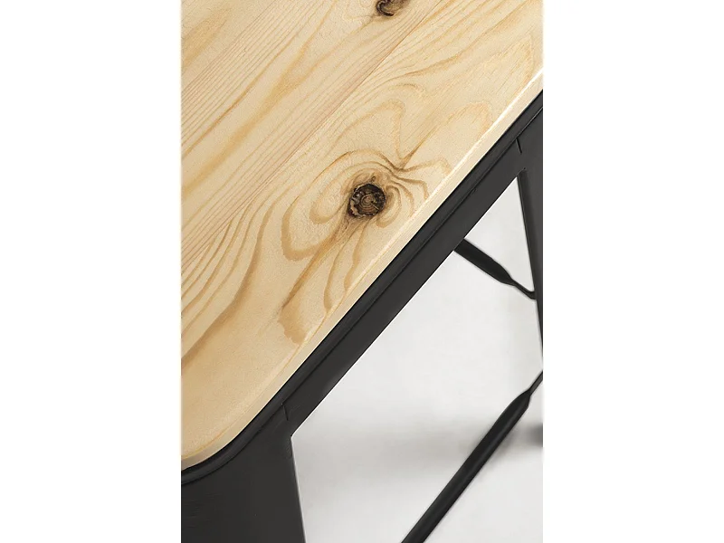 Lote de 4 Taburetes Torix Respaldo Madera Natural - Negro mate