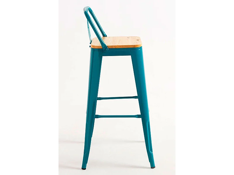 Lote de 4 Taburetes Torix Respaldo Madera Natural - Verde azulado