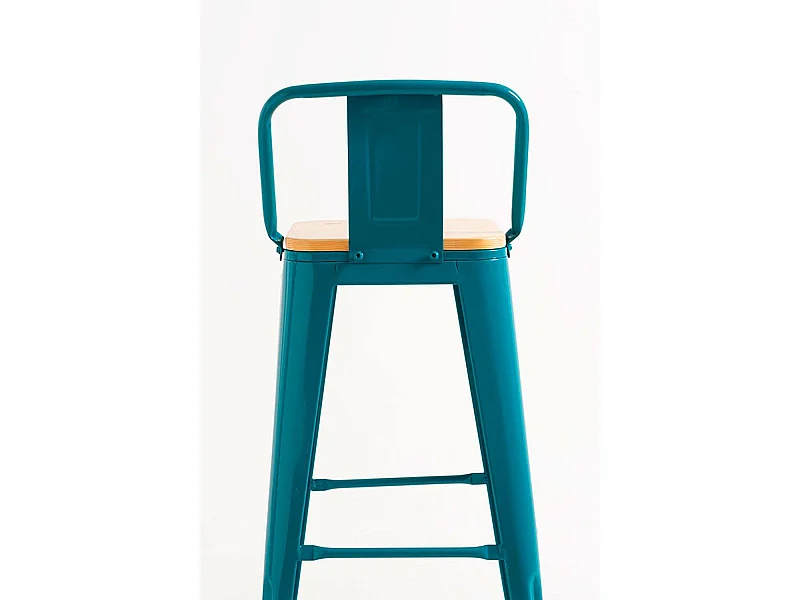 Lote de 4 Taburetes Torix Respaldo Madera Natural - Verde azulado
