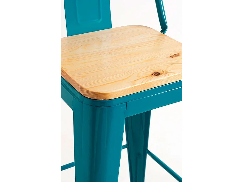 Lote de 4 Taburetes Torix Respaldo Madera Natural - Verde azulado