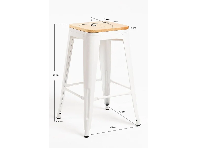 Lote de 4 Taburetes Torix Bajos Madera Natural - Blanco