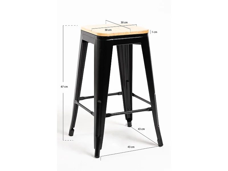 Lote de 4 Taburetes Torix Bajos Madera Natural - Negro