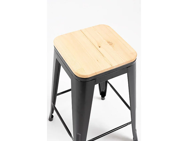 Lote de 4 Taburetes Torix Bajos Madera Natural - Negro