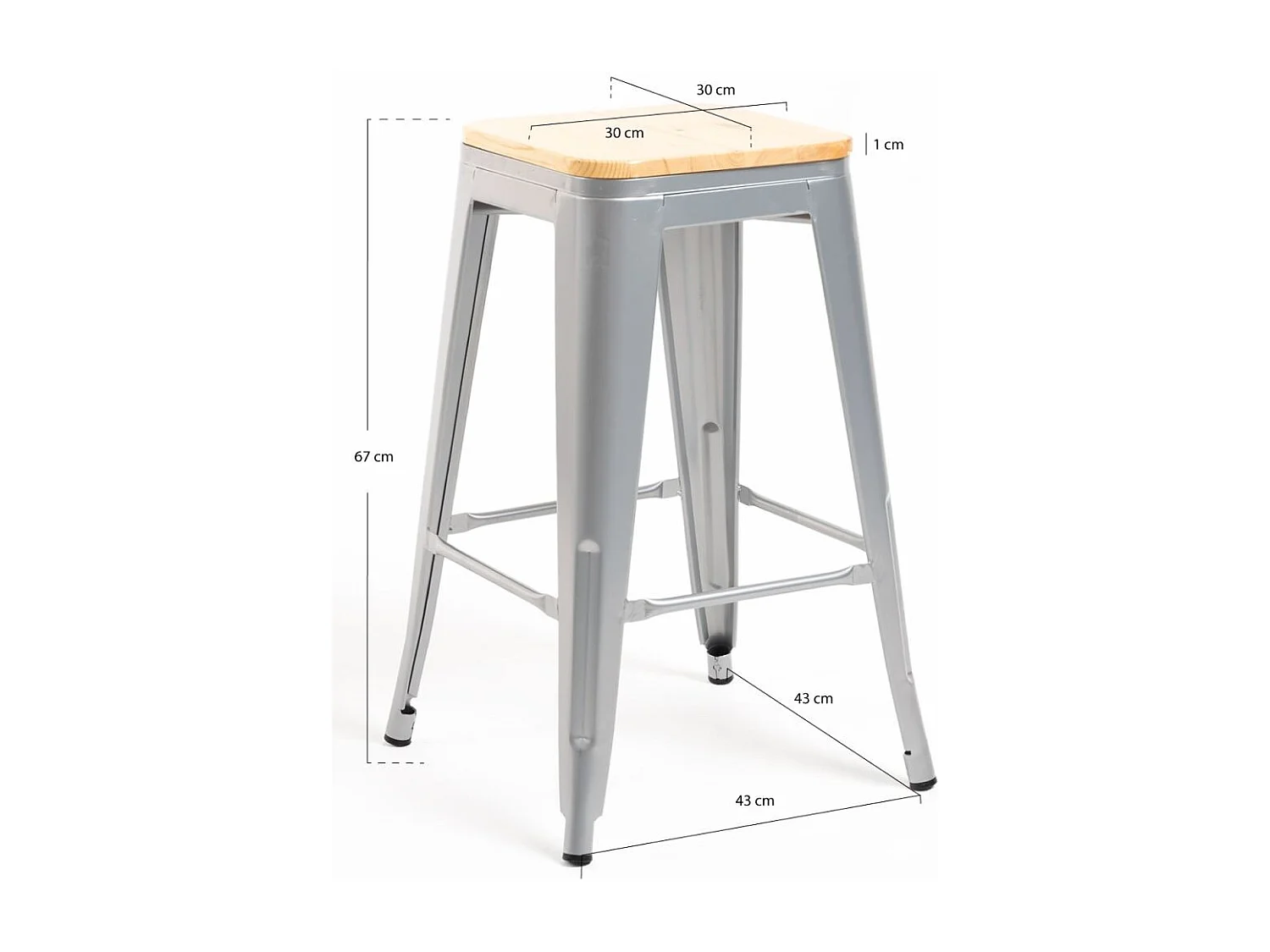 Lote de 4 Taburetes Torix Bajos Madera Natural - Gris metalizado