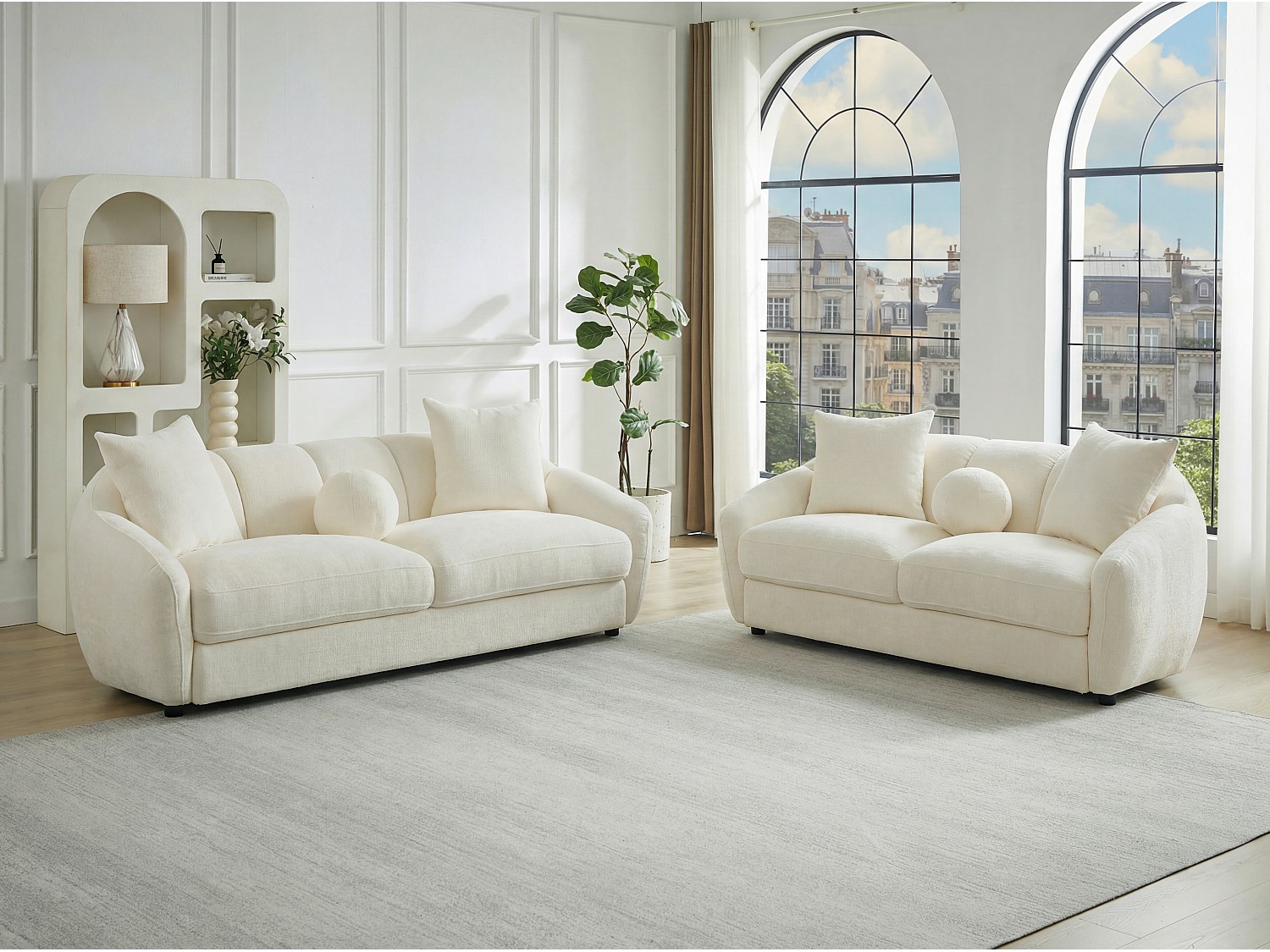 Vente-unique 3-Sitzer Und 2-Sitzer Sofa Aus Strukturiertem Stoff In Elfenbein Nafeki