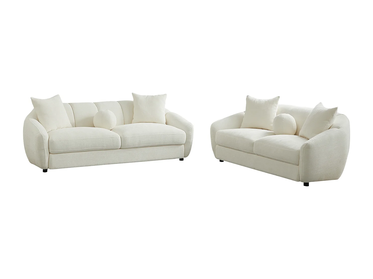 Canapé 3 places et 2 places en tissu texturé ivoire NAFEKI