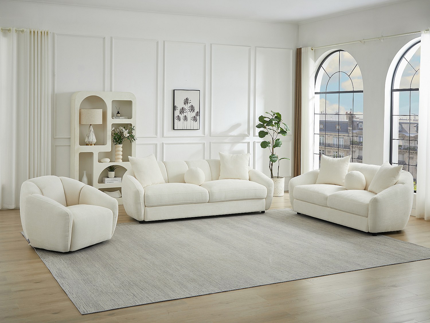 Vente-unique 3-Sitzer, 2-Sitzer Und Sessel Aus Strukturiertem Stoff In Elfenbein Nafeki