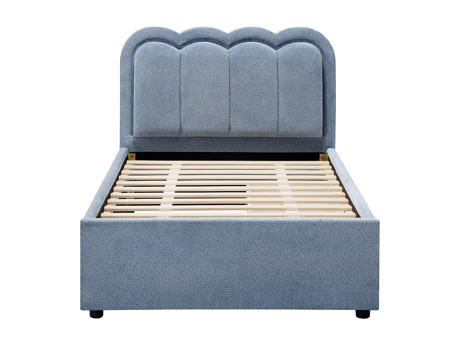 Lit 90 x 190 cm avec 2 tiroirs - Avec LEDs - Tissu chenille - Bleu clair - NESTIAKO