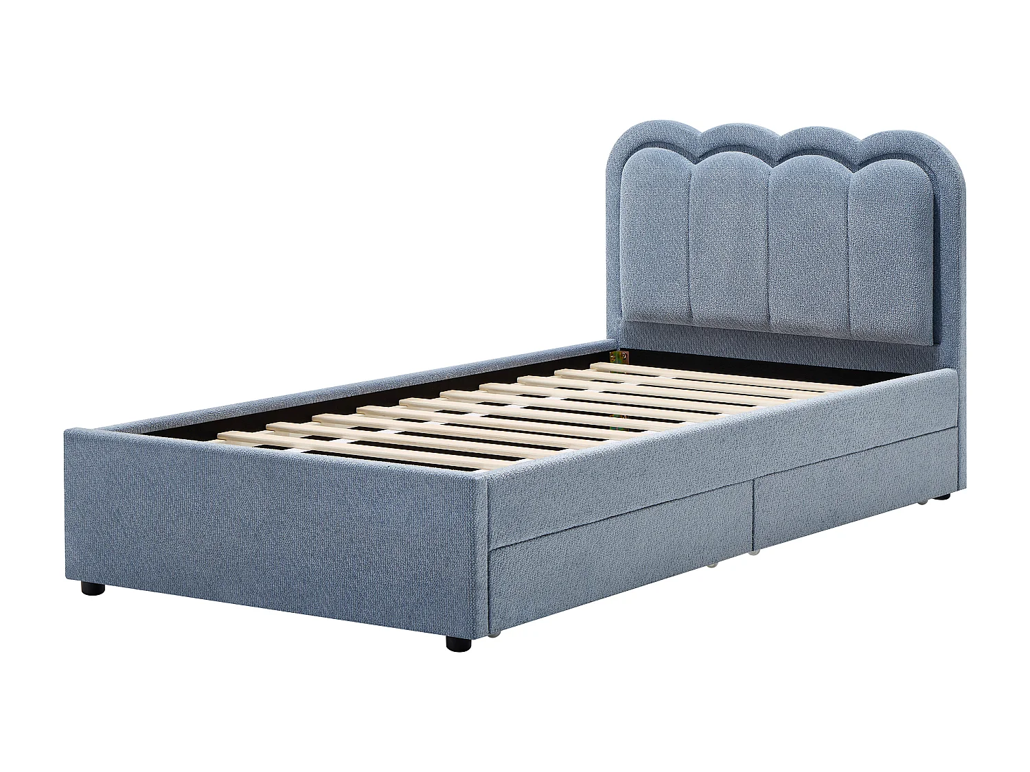 Lit 90 x 190 cm avec 2 tiroirs - Avec LEDs - Tissu chenille - Bleu clair - NESTIAKO