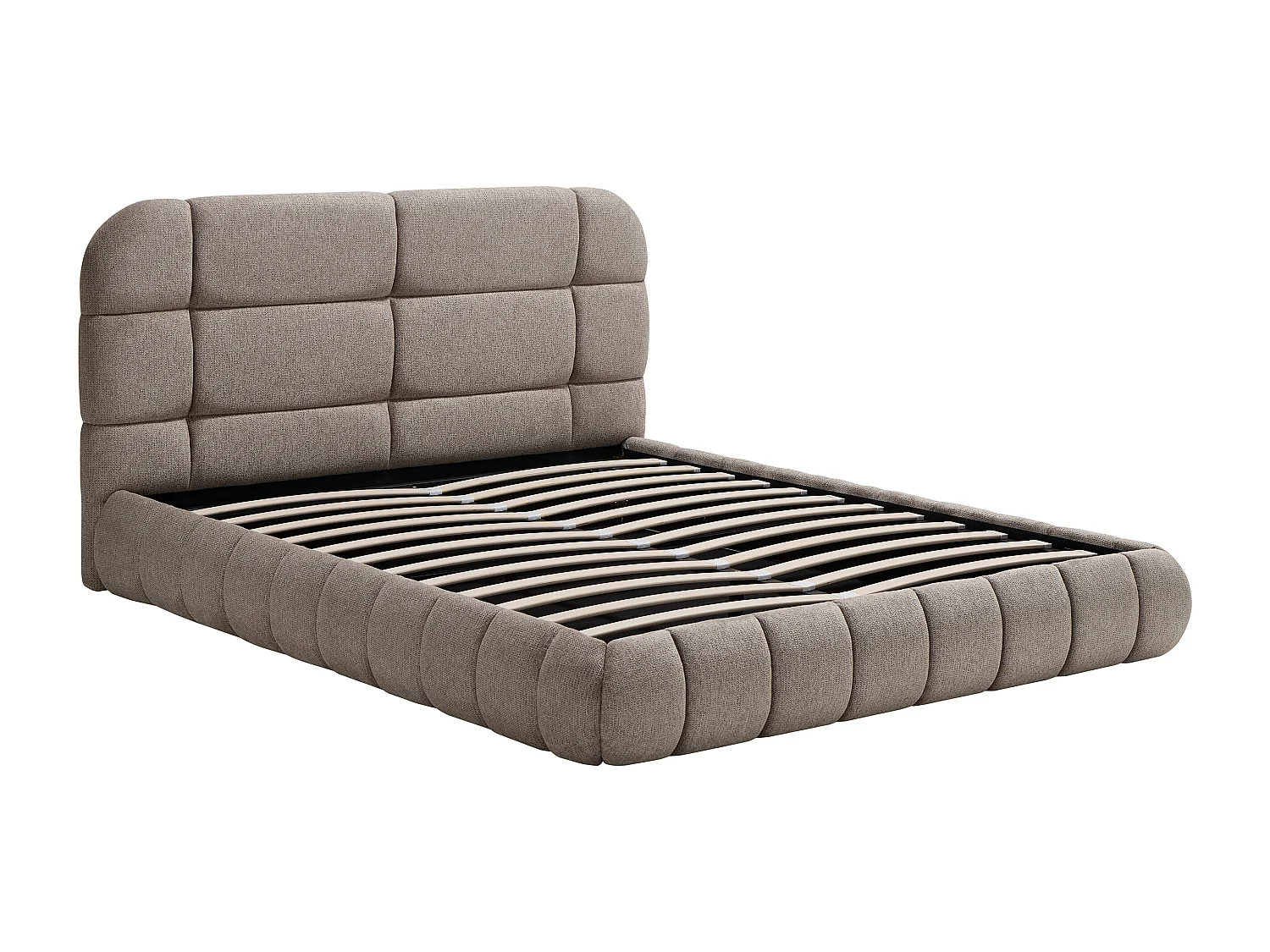Lit coffre 180 x 200 cm - Tissu texturé - Taupe - FORIOSY