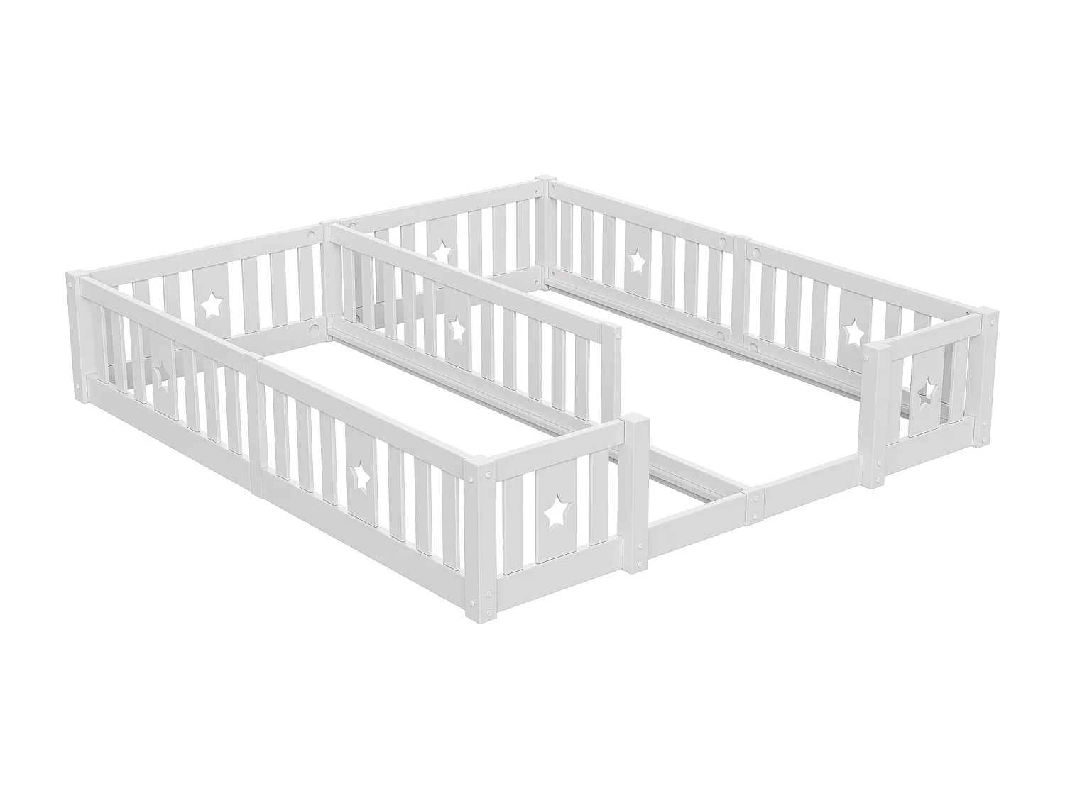 Lit de plancher 90 x 200cm pour 2 enfants - Lit Montessori - Cadre de lit pour enfants avec protection contre les chutes - Blanc - sans cadre à lames