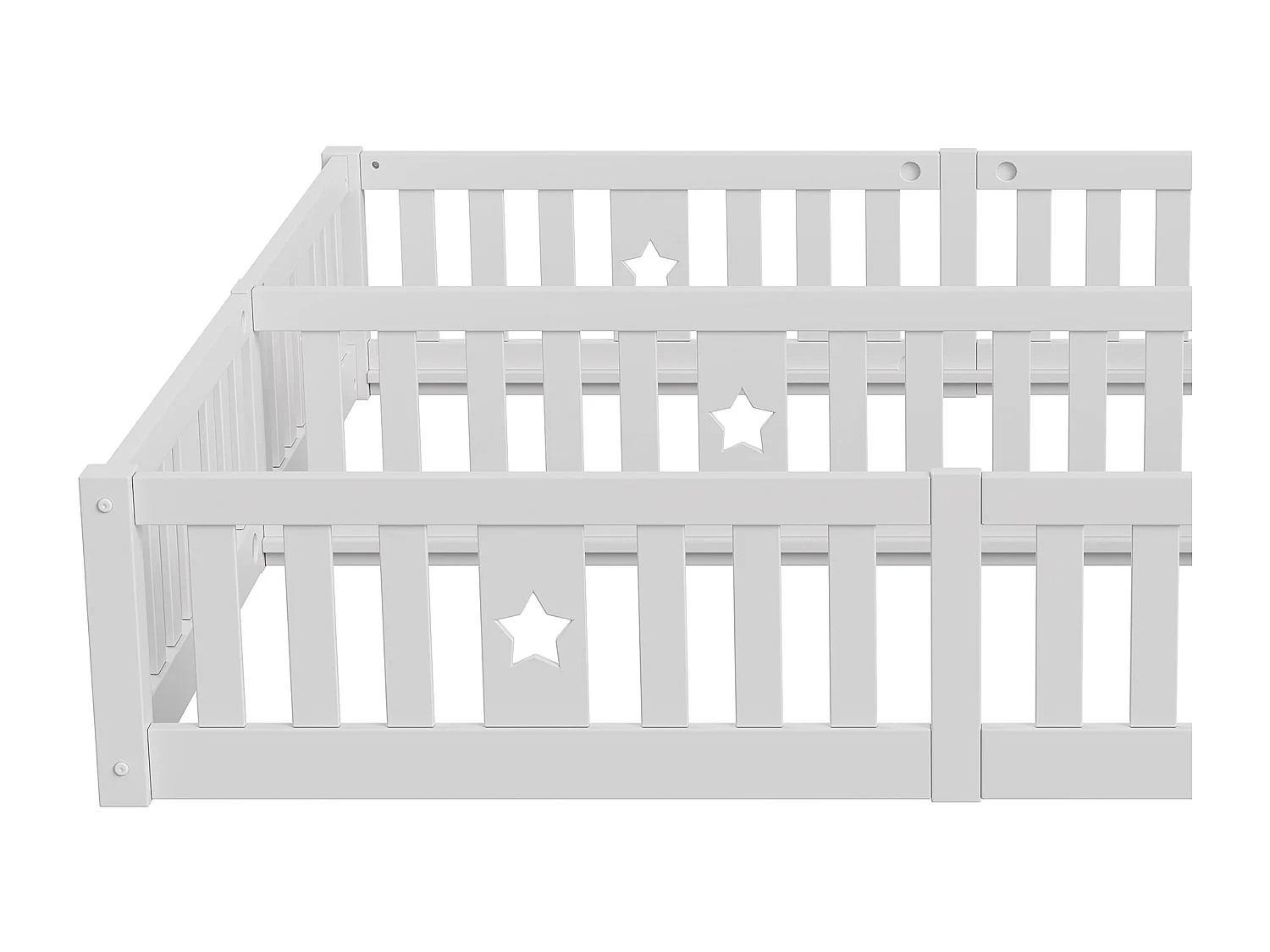 Lit de plancher 90 x 200cm pour 2 enfants - Lit Montessori - Cadre de lit pour enfants avec protection contre les chutes - Blanc - sans cadre à lames