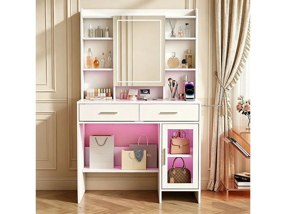 LED éclairage dressing table avec luminosité réglable - maquillage vanités avec miroir cosmétique et tiroirs et compartiments ouverts - blanc