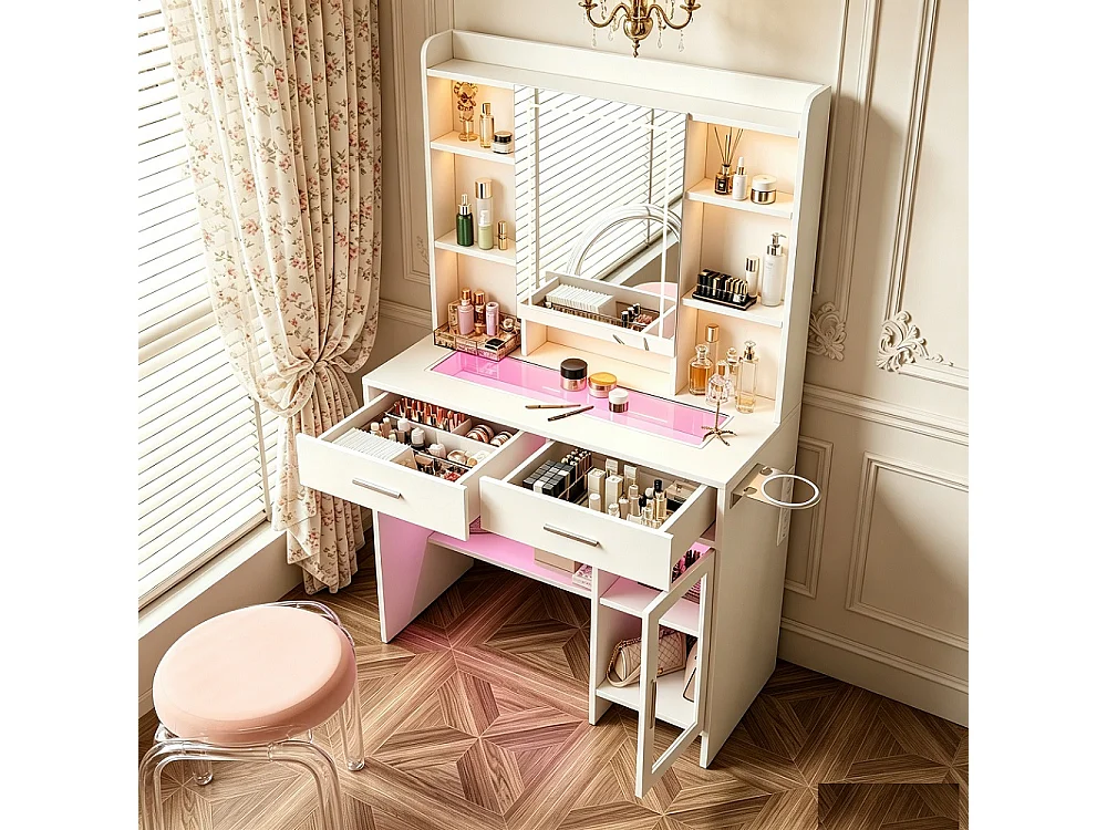 LED éclairage dressing table avec luminosité réglable - maquillage vanités avec miroir cosmétique et tiroirs et compartiments ouverts - blanc