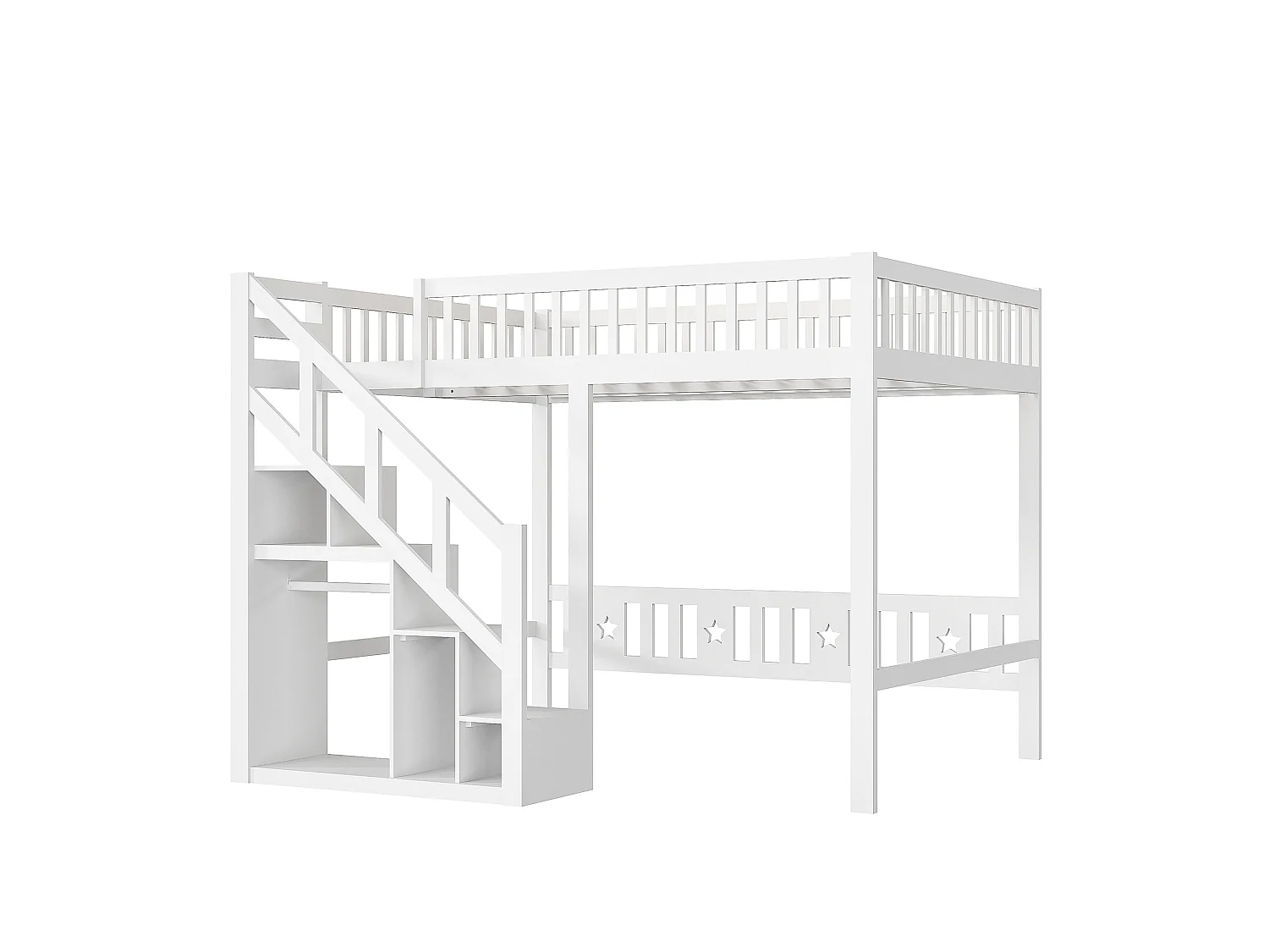 Lit superposé pour enfants - Lit en penthouse avec protection contre les chutes et escaliers et casiers - Cadre de lit double pour enfants - Blanc - 90x200cm