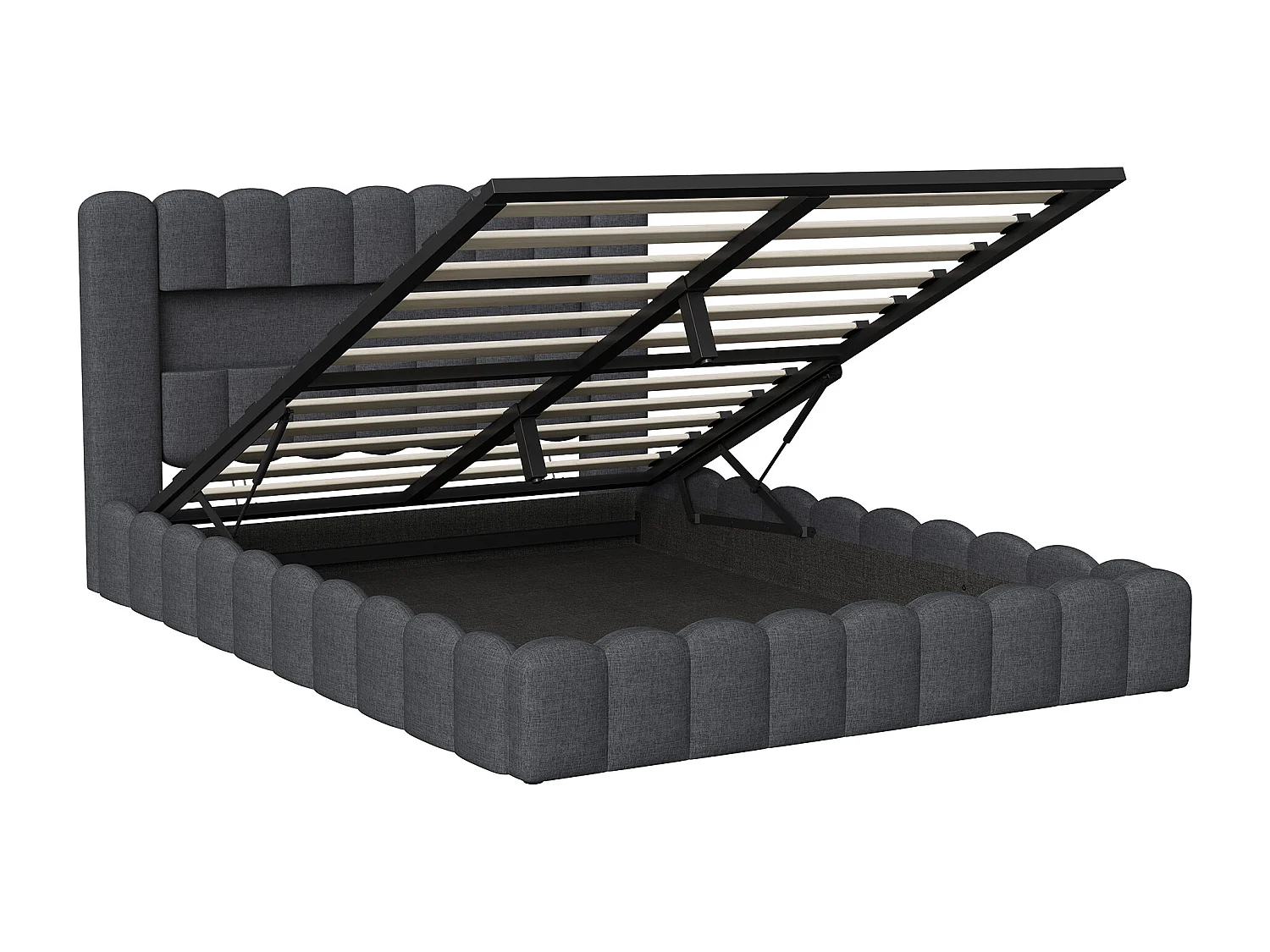 180x200cm, boîte de lit hydraulique de stockage en lin gris avec tête de port de charge LED et USB - cadre de lit double