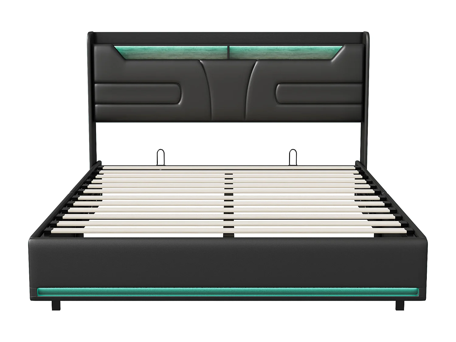 Lit hydraulique 160x200cm - lit double rembourré avec éclairage LED et charge USB - cadre de lit de stockage PU pour la jeunesse - noir