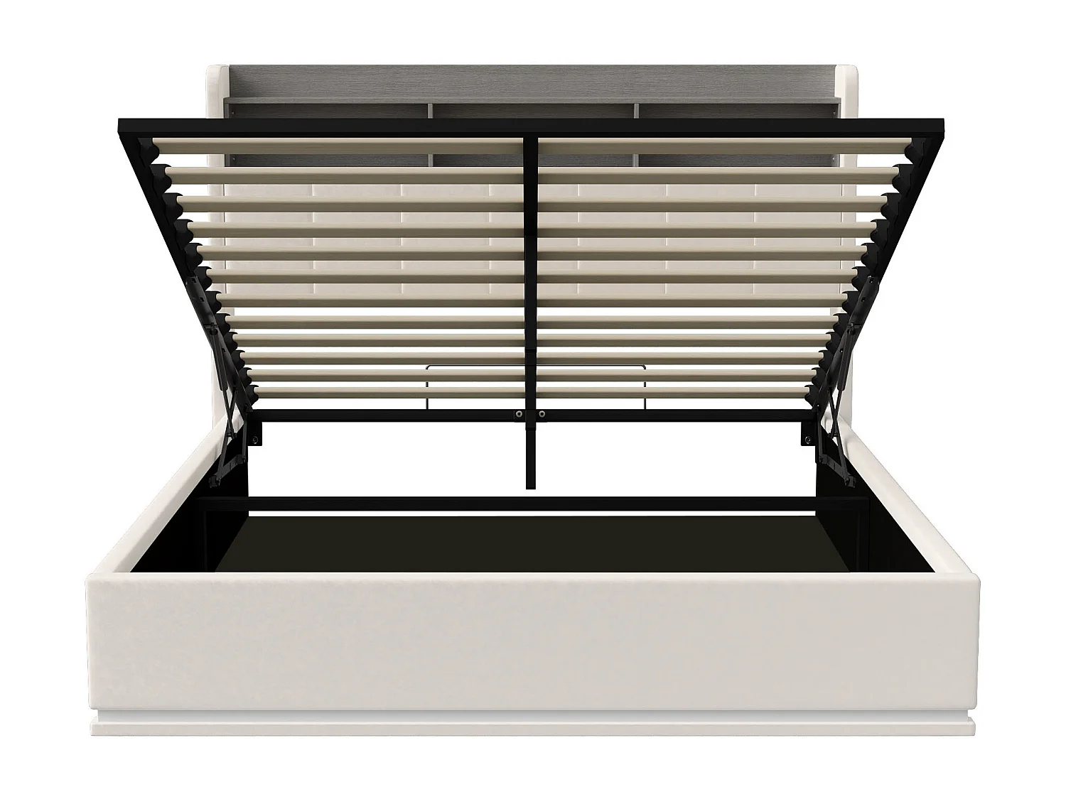 Lit coffre hydraulique 140 x 190 cm avec têtière coffre, éclairage LED décoratif et ports USB intégrés - tissu velours - blanc