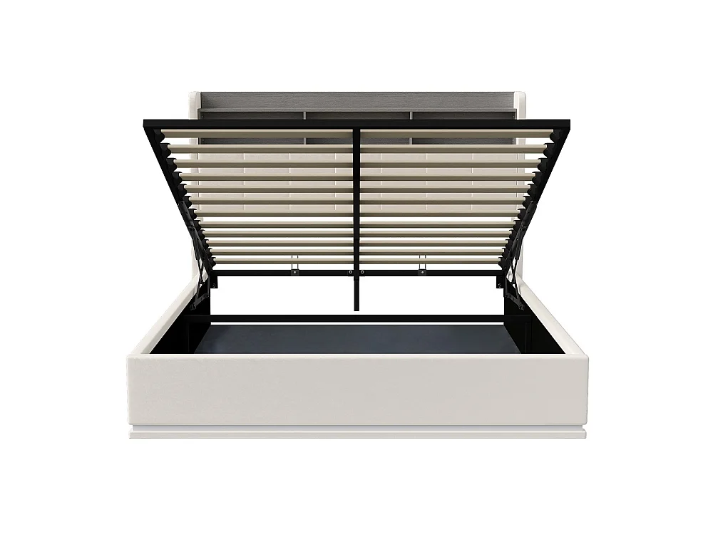 Lit rembourré 140 x 190 cm - Lit de rangement avec LED et USB - Lit double hydraulique avec tête et base à lames - Sans matelas -Velvet - blanc