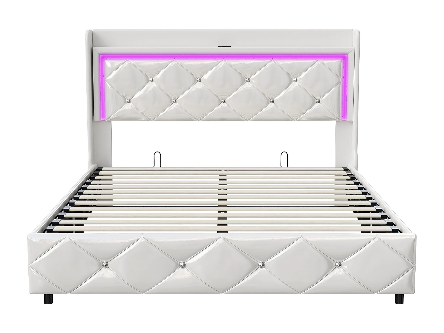 140x200cm PU lit de stockage hydraulique blanc - lit rembourré avec port USB et éclairage LED - cadre de lit moderne dans la chambre à coucher