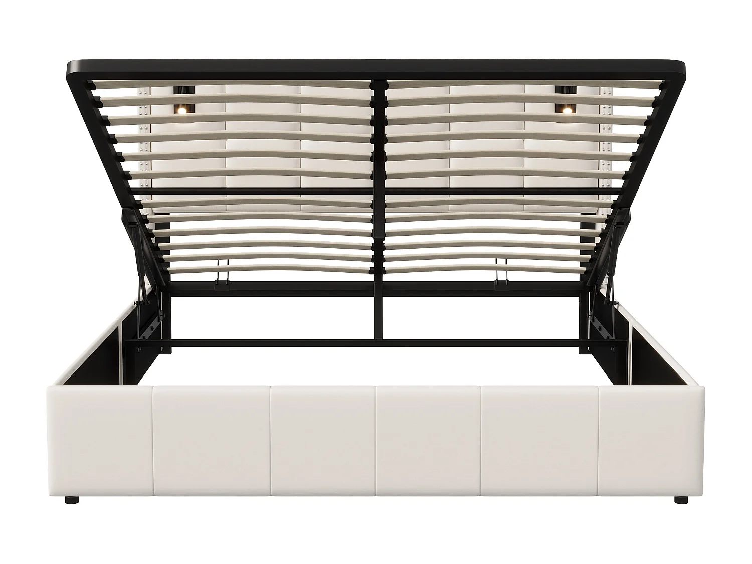 Tapicerowane łóżko podwójne z beżowego aksamitu 140x200 cm z hydraulicznym schowkiem, lampkami do czytania i portem USB