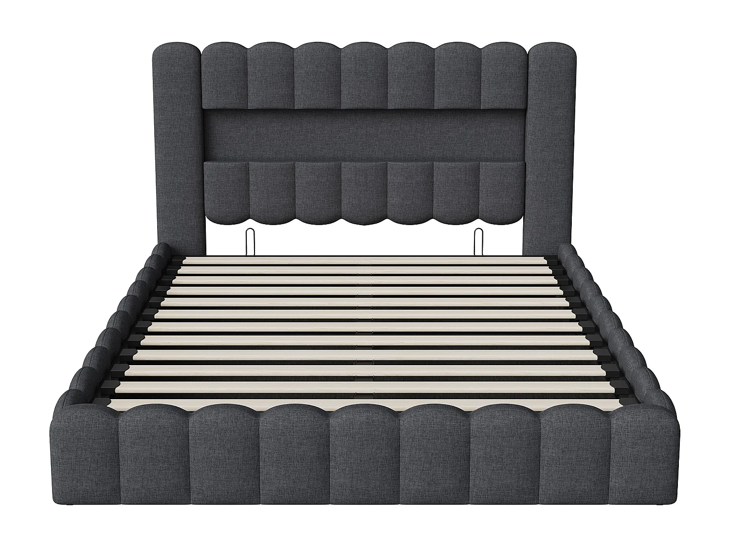 140x200cm, boîte de lit hydraulique de stockage en lin gris avec tête de port de charge LED et USB - cadre de lit double